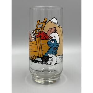 Vintage 1982 Smurfs Hefty Smurf Glass Drinking Glassware Peyo Collectors